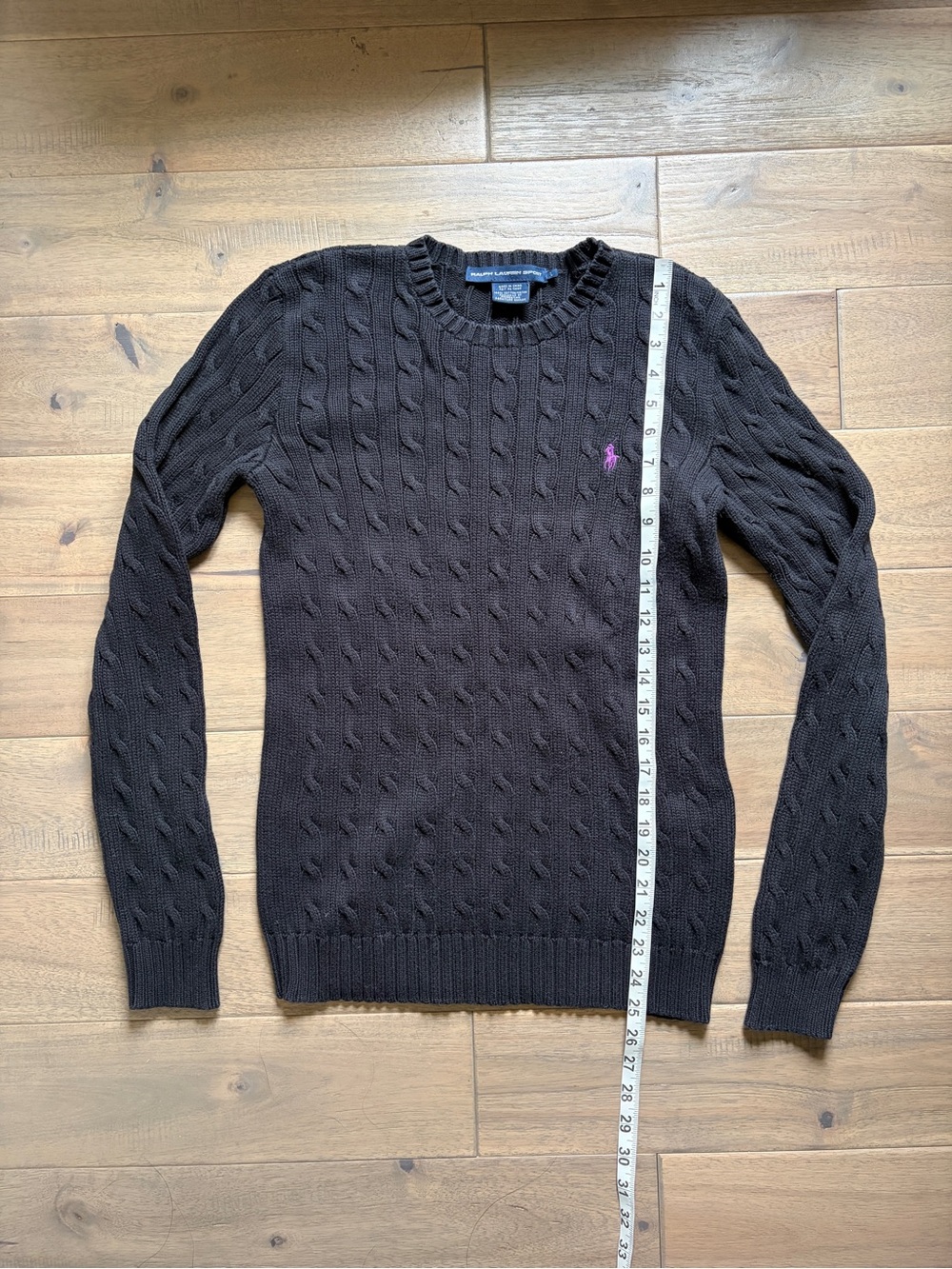 Ralph Lauren black cable-knit crewneck sweater cotton, Large - Picture 3 of 8